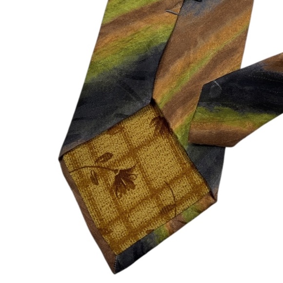 CARNAVAL DE VENISE Brown/Gray/Green Art Silk LUXURY Tie HANDMADE ITALY - Picture 5 of 5